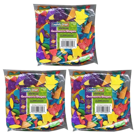 Creativity Street® Wood Geometric Shapes, 3 Packs of 200